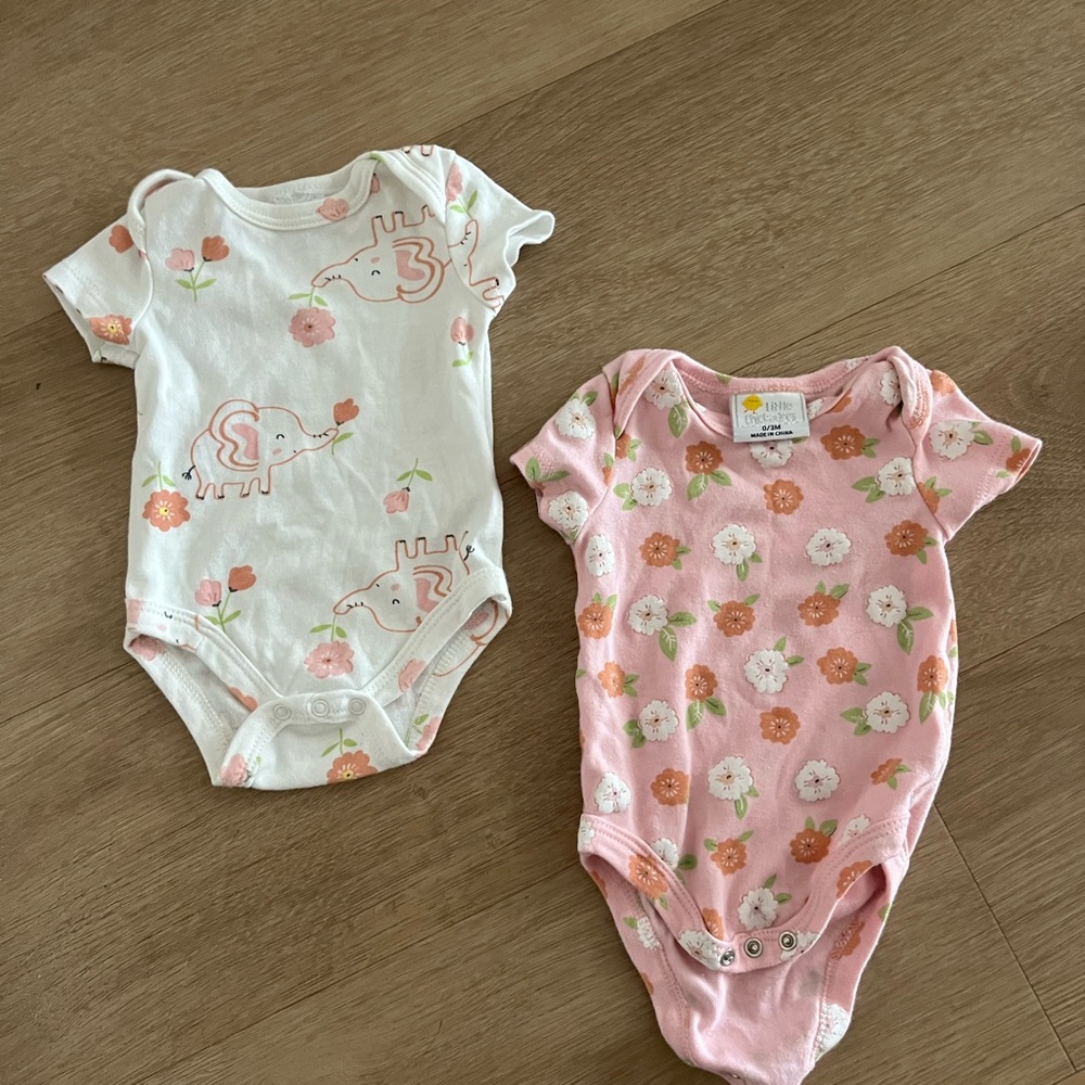 Carter's Pink Floral & White Elephant Cotton Bodysuit Set